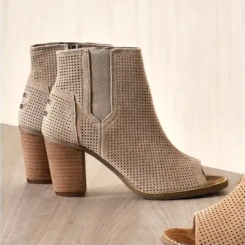 Toms Suede Perforated Majorca Peep Toe Booties 8
